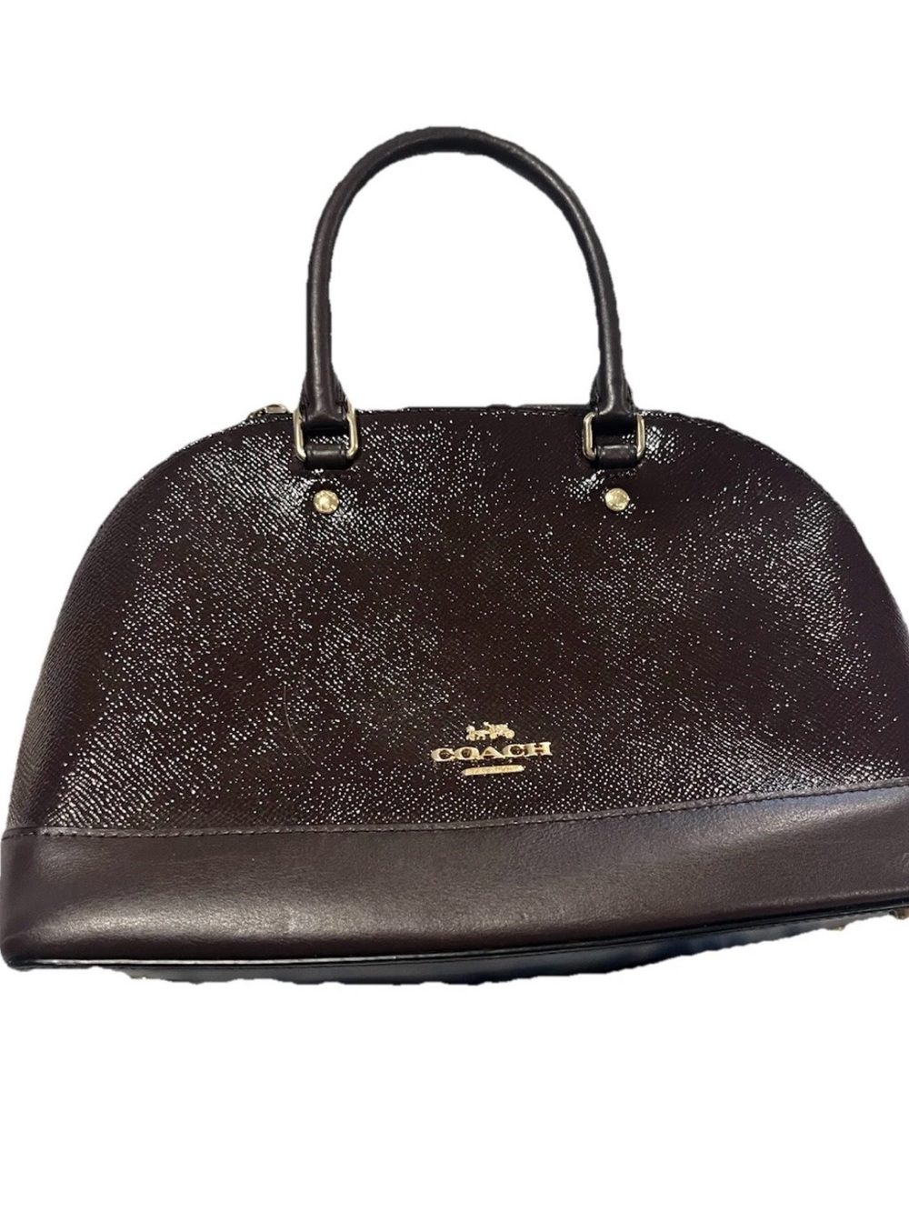 Coach Dark Brown Patent Dome Satchel with Gold Hardware